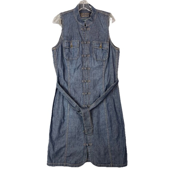 Ralph Lauren Jeans Co Womens 12 Belted Denim Midi Dress 90s Heritage Utility NEW